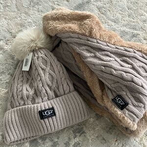 UGG Cable Knit Beanie and Scarf Set - Tan